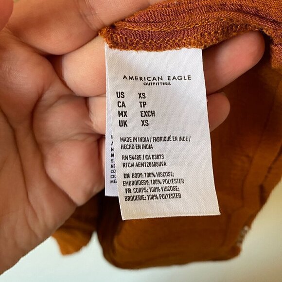 American Eagle Embroidered Peasant Top Burnt Orange Boho Hippie XS - Picture 6 of 7